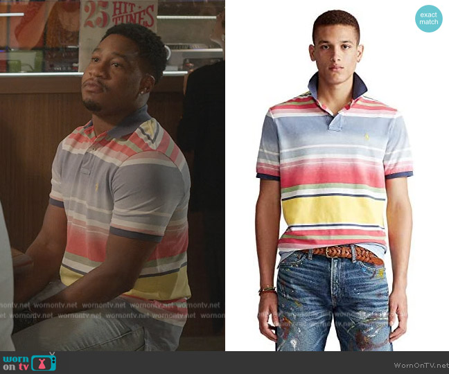 Ralph Lauren Classic Fit Faded Stripe Polo Shirt worn by Anthony Holmes (Aaron Jennings) on Grand Crew