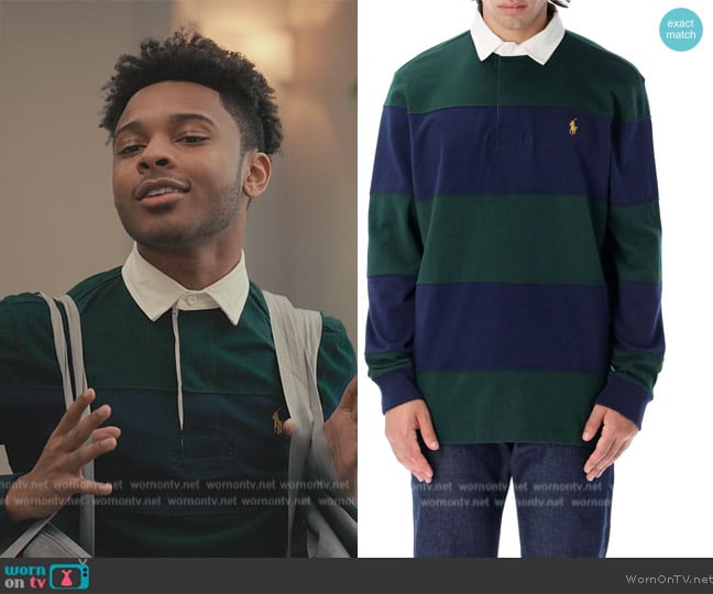 Ralph Lauren Striped Long-Sleeved Polo Shirt worn by Amarr (Amarr) on Bel-Air