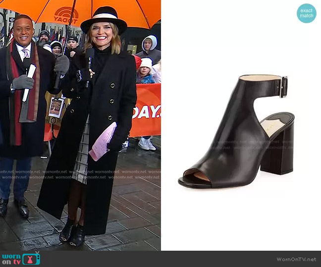 Prada Leather Ankle-Wrap Sandal in Nero worn by Savannah Guthrie on Today