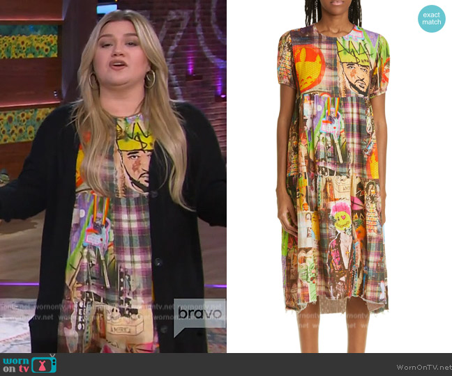 R13 Graffiti Plaid Raw Hem Crinkled Cotton Gauze Midi Dress worn by Kelly Clarkson on The Kelly Clarkson Show