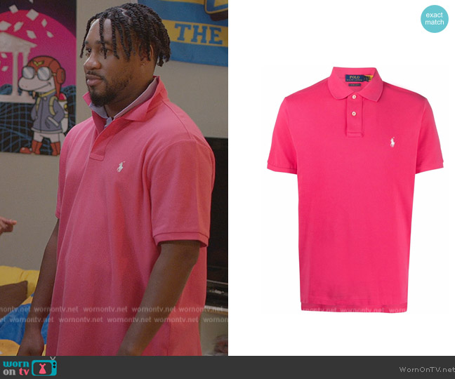 Ralph Lauren Pique Embroidered Polo Shirt worn by Anthony Holmes (Aaron Jennings) on Grand Crew