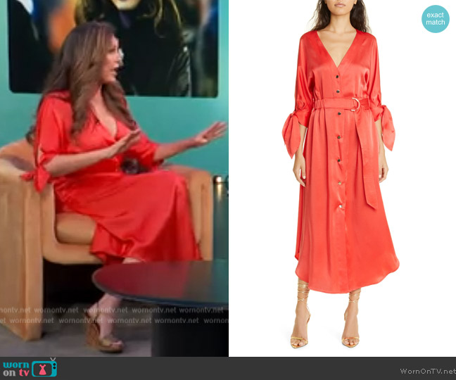 Ramy Brook Baldwin Satin Shirtdress worn by Lisa Guerrero on Access Hollywood