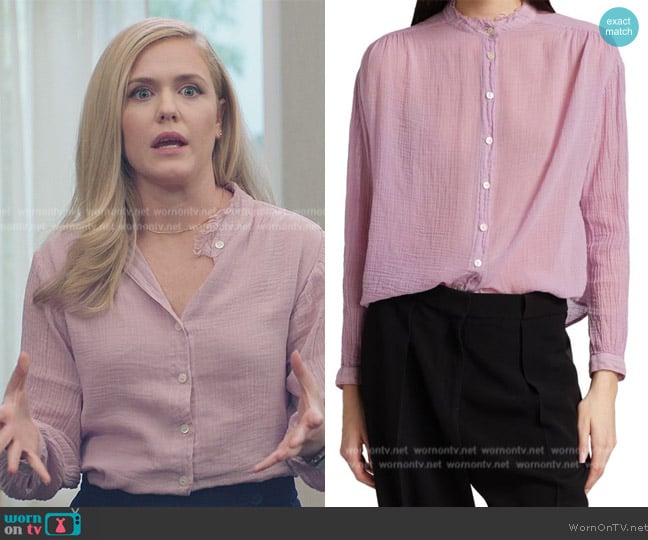 Raquel Allegra Shirred Button-Up Blouse worn by Sadie Ryan (Harriet Dyer) on American Auto