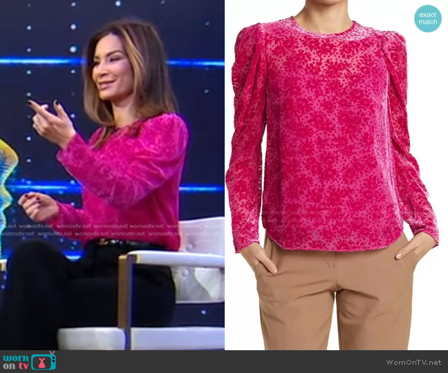 Veronica Beard Reverie Embroidered Blouse worn by Rebecca Jarvis on Good Morning America