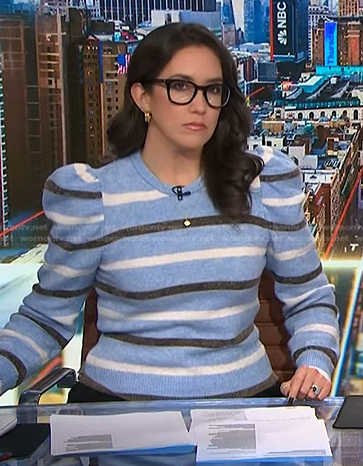 Savannah’s blue striped puff sleeve sweater on NBC News Daily
