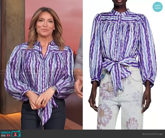 WornOnTV: Kit’s purple floral striped blouse on Access Hollywood | Kit ...