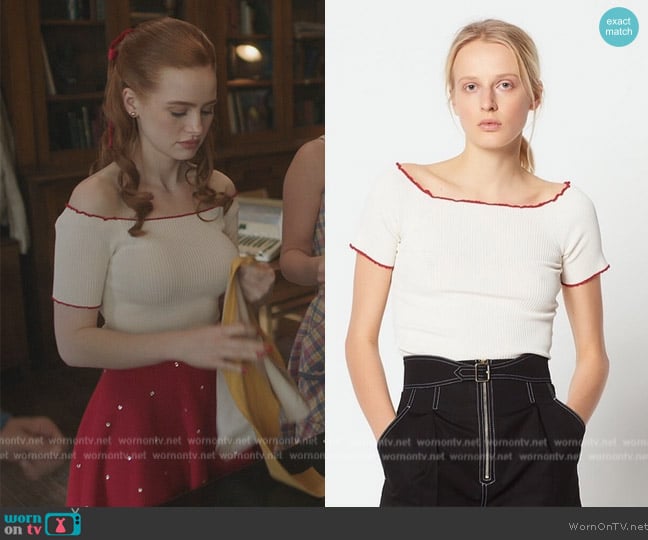 Madelaine Petsch: White Blouse, Ruffled Skirt