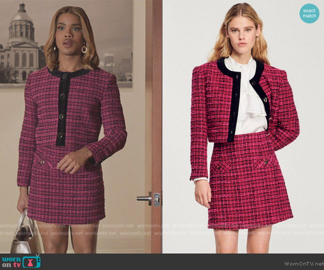 Sandro Amarante Cropped Tweed Jacket worn by Nathanial Hardin (Rhoyle Ivy King) on All American Homecoming