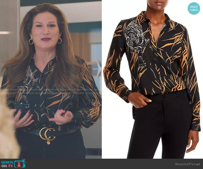 Kobi Halperin Skylar Printed Stretch Silk Shirt worn by Katherine Hastings (Ana Gasteyer) on American Auto