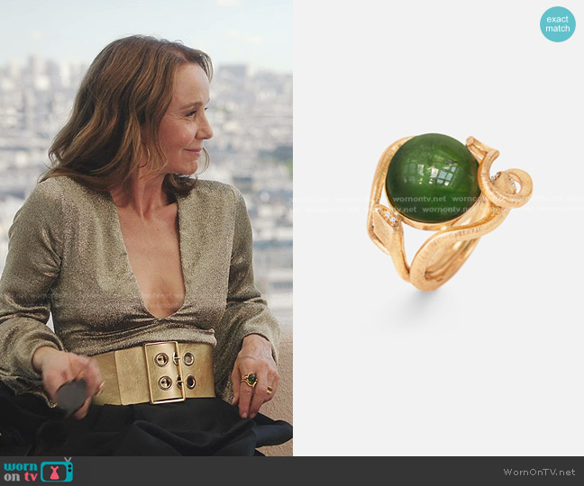 Ole Lynggaard Snakes Ring with Green Tourmaline worn by Sylvie (Philippine Leroy-Beaulieu) on Emily in Paris