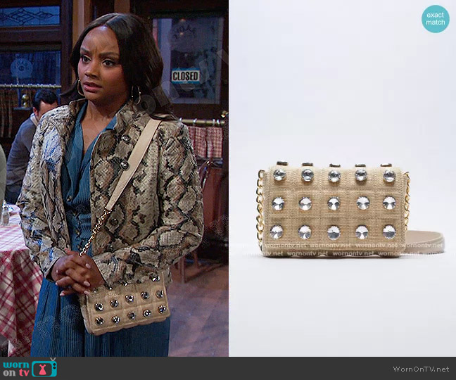 Zara Sparkly Quilted Crossbody Bag worn by Chanel Dupree (Raven Bowens) on Days of our Lives