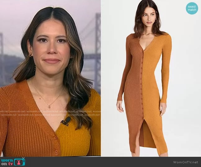 Staud Shoko Dress in Bronze/Ochre worn by Deirdre Bosa on NBC News Daily