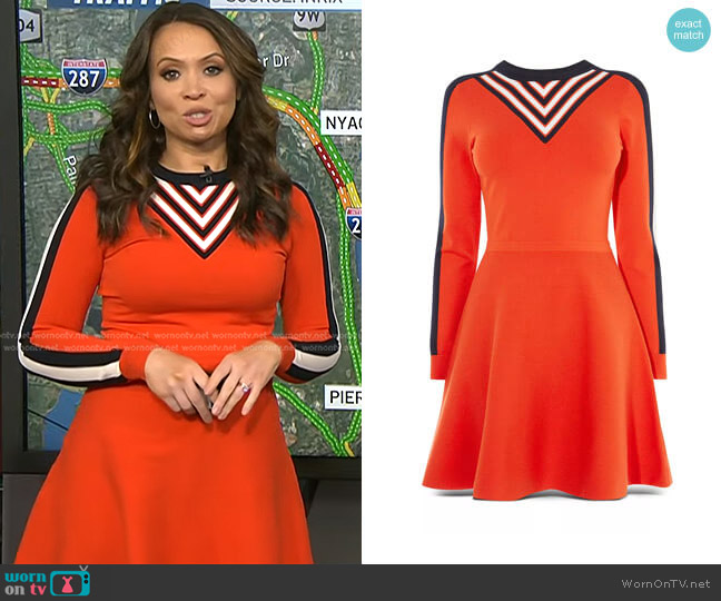 Karen Millen Stripe Detail Fit-and-Flare Dress worn by Adelle Caballero on Today