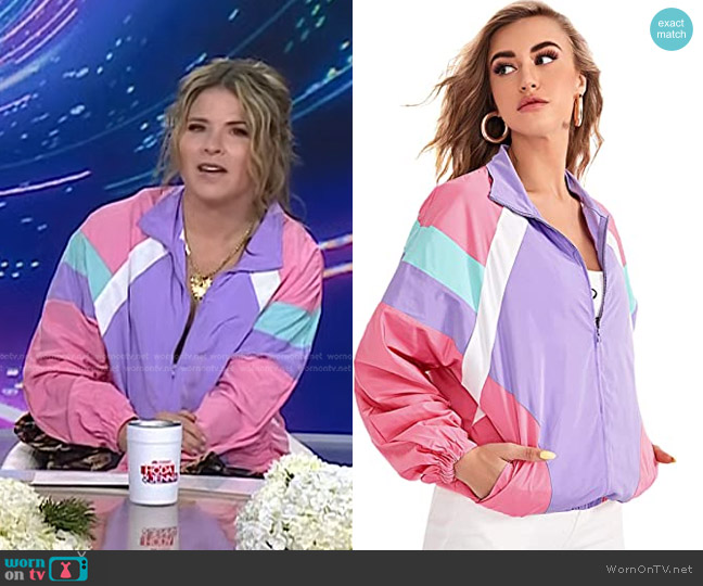 SweatyRocks Lightweight Color Block Bomber Jacket worn by Jenna Bush Hager on Today