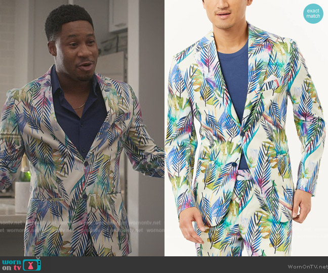 Tallia Tropical Print Blazer worn by Anthony Holmes (Aaron Jennings) on Grand Crew