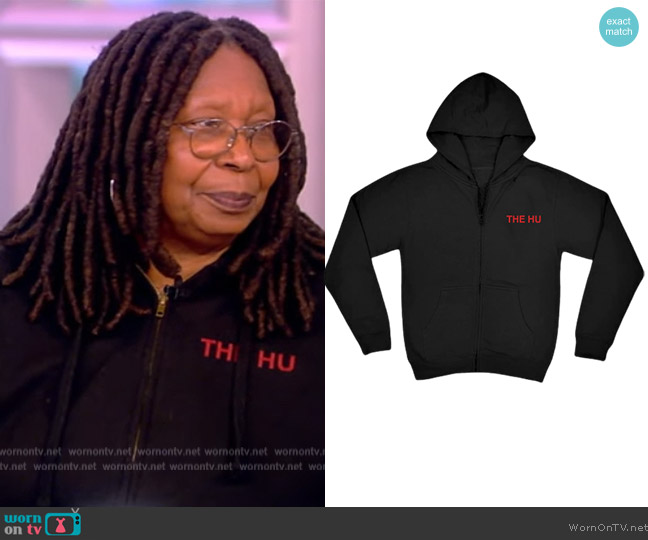 The Hu Red Snow Logo Black Zip Hoodie worn by Whoopi Goldberg on The View
