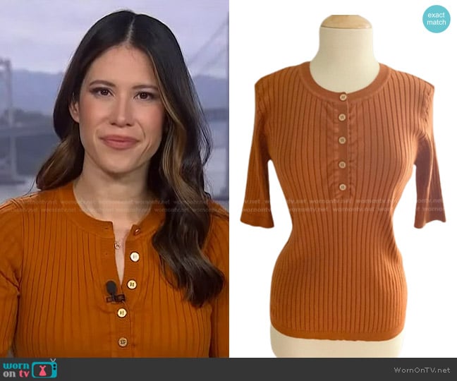 Tory Burch Luisa Short-Sleeve Sweater worn by Deirdre Bosa on NBC News Daily