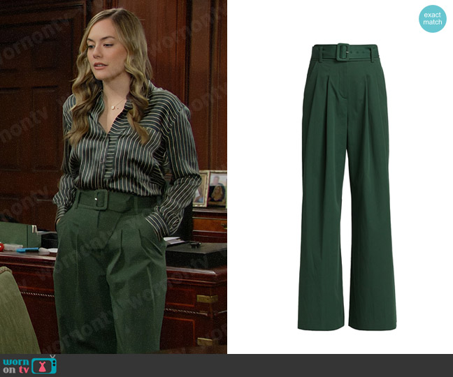 Veronica Beard Maliyah Pants in Forest worn by Hope Logan (Annika Noelle) on The Bold and the Beautiful