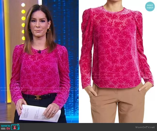 Veronica Beard Reverie Embroidered Blouse worn by Rebecca Jarvis on Good Morning America