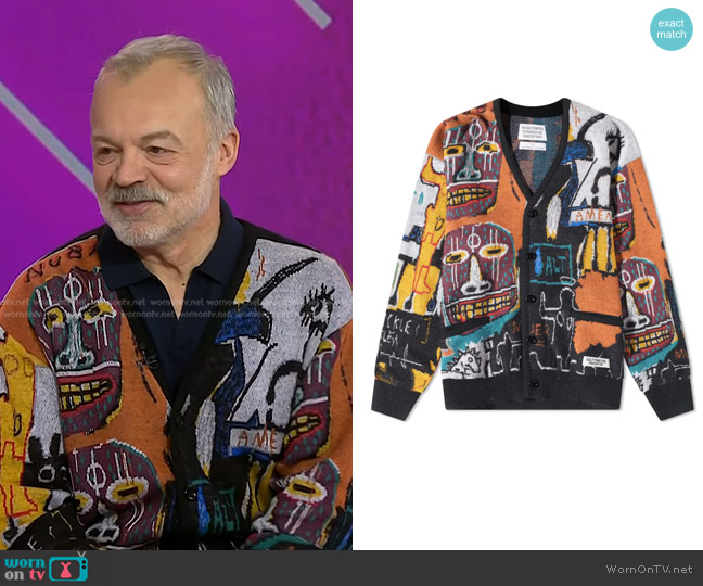 Wacko Maria Blue Jean-Michel Basquiat Cardigan worn by Graham Norton on Today