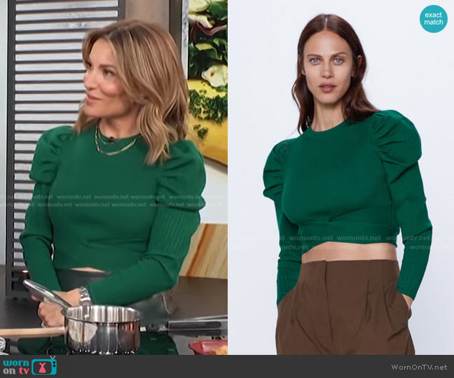 Zara  Cropped Ribbed Sweater worn by Kit Hoover on Access Hollywood