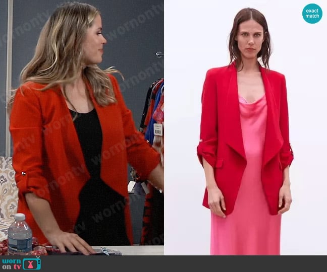 Zara Shawl Collar Blazer worn by Sasha Gilmore (Sofia Mattsson) on General Hospital