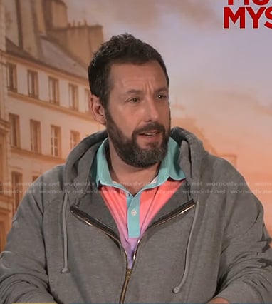 Adam Sandler's multicolor polo shirt on Access Hollywood