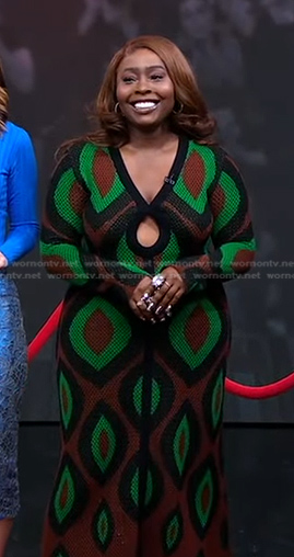 Ade Samuel's green knitted cutout dress on Good Morning America