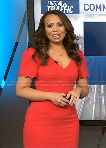 Adelle's red scalloped dress on Today