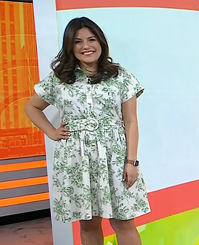 Adrianna’s white and green floral belted dress on Today