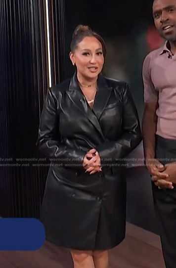 Adrienne's black leather blazer dress on E! News