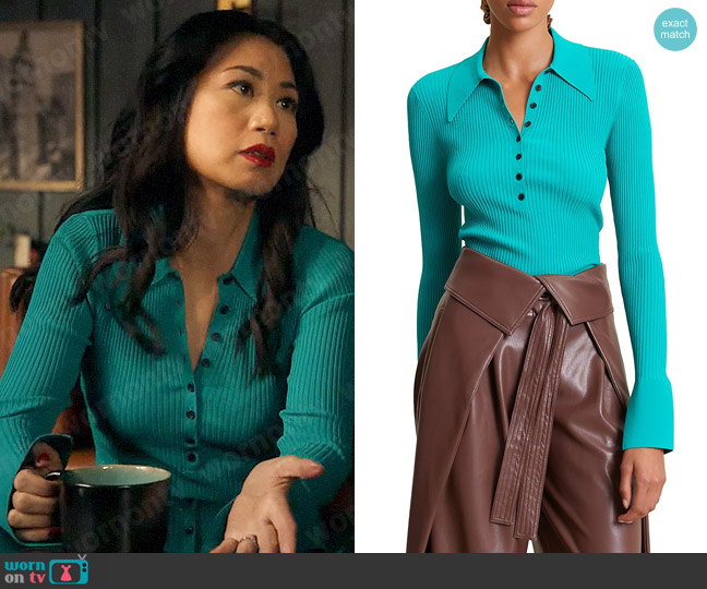 A.L.C. Eleanor Top in Jade worn by Melody Bayani (Liza Lapira) on The Equalizer