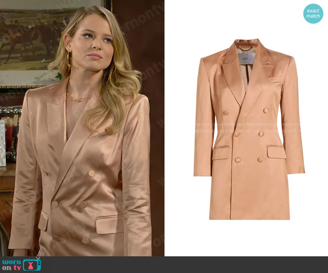 A.L.C. Jayden Satin Suit Dress in Sirocco worn by Summer Newman (Allison Lanier) on The Young and the Restless