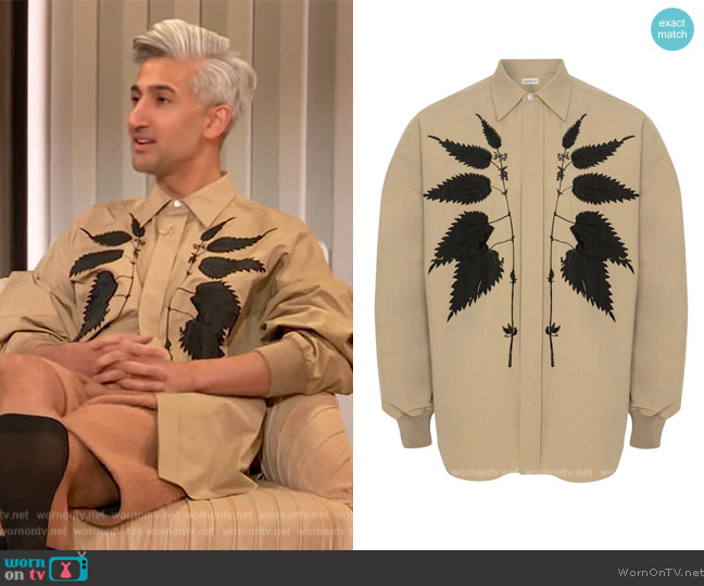 Alexander McQueen Nettle Embroidery Shirt in Beige worn by Tan France on The Drew Barrymore Show