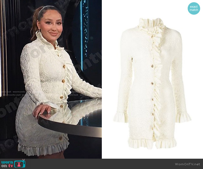 Alexander Wang Textured-Finish Ruffled Jacket worn by Adrienne Houghton on E! News