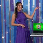 Alexis’s purple satin midi dress on The Price is Right