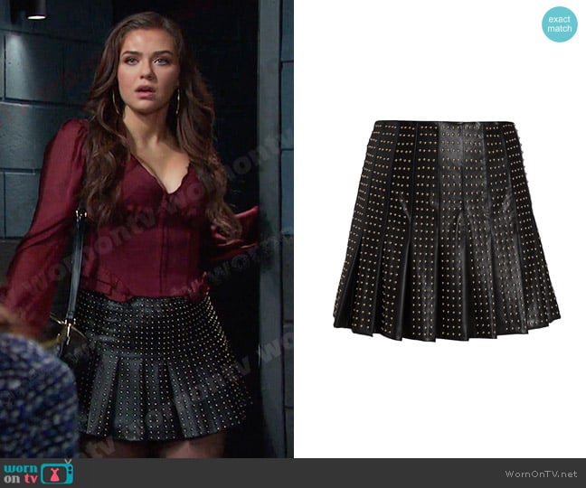 Alice + Olivia Carter Vegan Leather Miniskirt worn by Ciara Brady (Victoria Konefal) on Days of our Lives