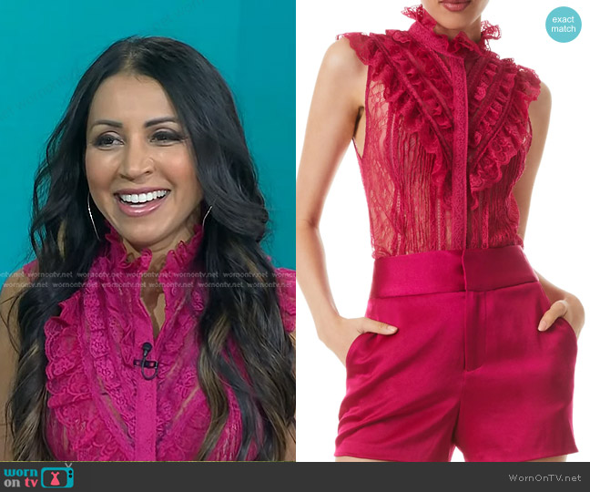 Alice + Olivia Rheba Lace Ruffle Stretch Cotton Blouse worn by Dr. Amy Shah on Today
