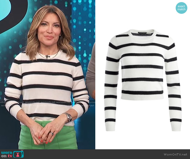Alice + Olivia Luna Striped Crewneck Sweater worn by Kit Hoover on Access Hollywood
