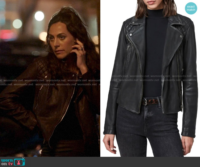 Maria’s leather jacket with quilted panels on True Lies