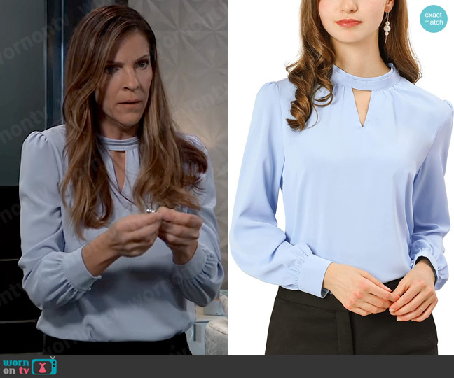 Allegra K Keyhole Stand Collar Top worn by Eileen Ashby (Heather Mazur) on General Hospital