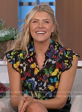 Amanda’s black butterfly print top on The Talk