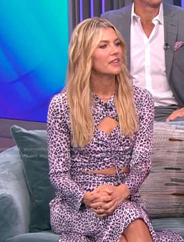 Amanda Kloots’s pink leopard print dress with cutouts on CBS Mornings
