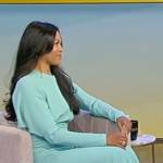 Amerie Nicholson’s aqua long sleeve midi dress on Tamron Hall Show