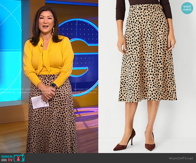 Ann Taylor Animal Print Belted Midi Skirt worn by Juju Chang on Good Morning America