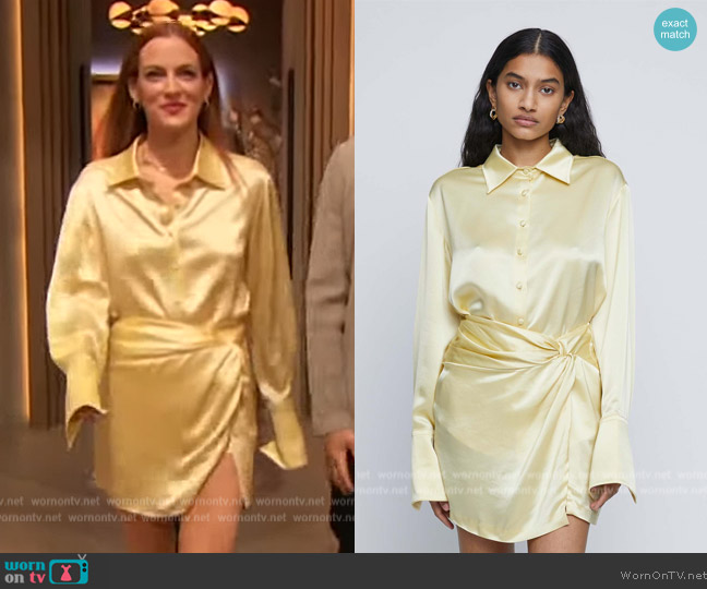 Anna Quan Lana Shirt and Skirt worn by Riley Keough on The Drew Barrymore Show