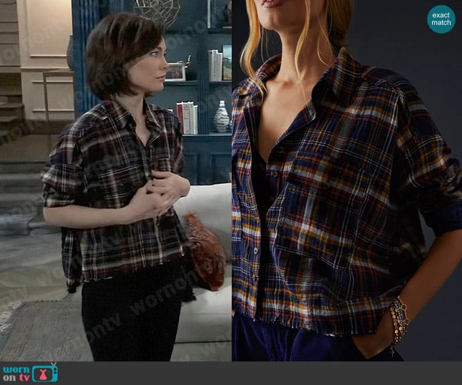 Pilcro at Anthropologie Cropped Plaid Shirt worn by Elizabeth Webber (Rebecca Herbst) on General Hospital