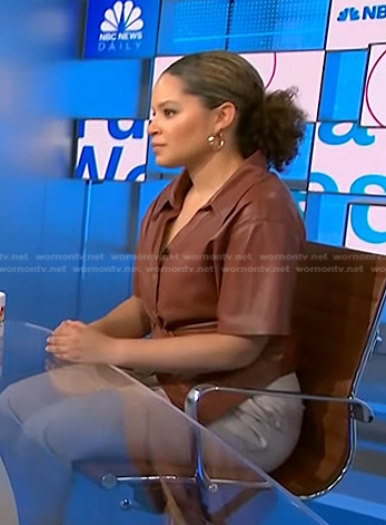 Antonia’s brown twist front leather top on NBC News Daily