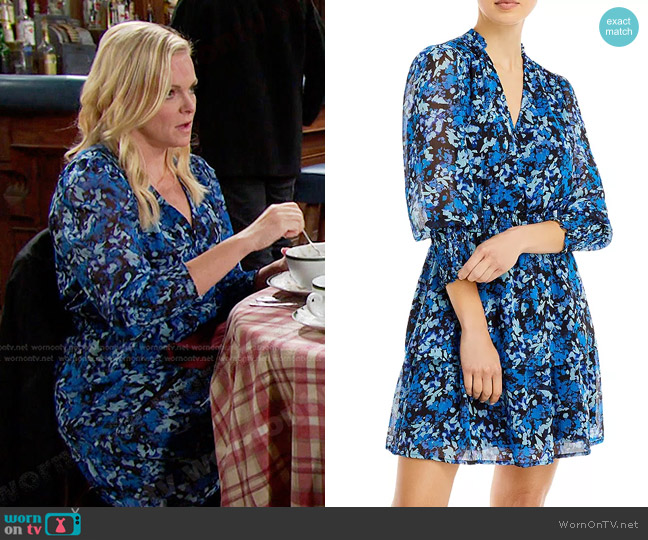 Aqua Abstract Print V Neck Mini Dress worn by Belle Brady (Martha Madison) on Days of our Lives
