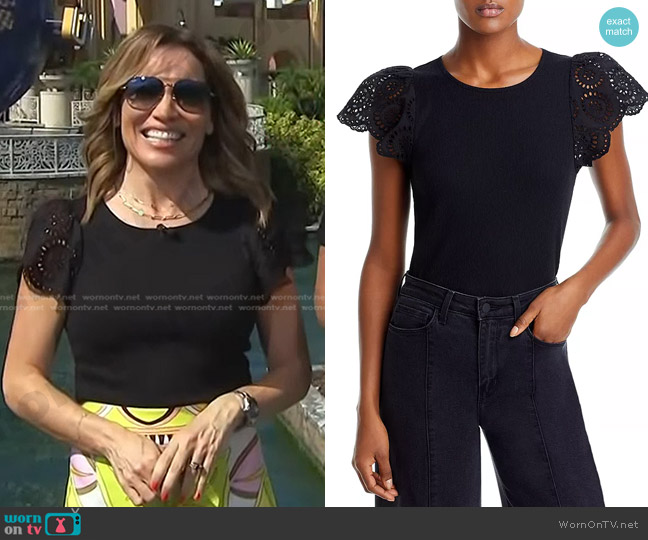 Aqua Ruffle Sleeve Top worn by Kit Hoover on Access Hollywood